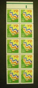 Scott 2530a, 19c Balloon, UNFOLDED Pane of 10, perf hole tab, MNH Beauty