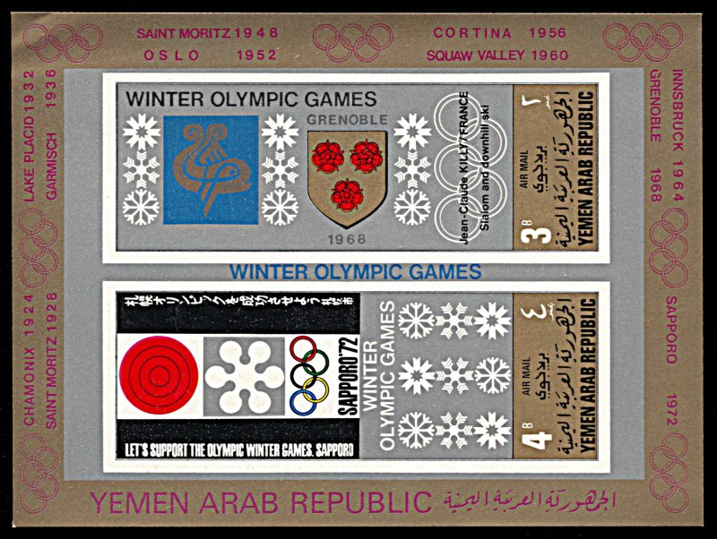 Yemen AR Michel Block 82, MNH, Winter Olympic Cities souvenir sheet, minor fault