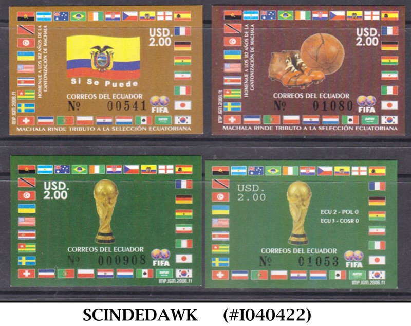 ECUADOR - 2006 FIFA WORLD CUP SOCCER GERMANY - SET OF 4 SOUVENIR SHEET MNH