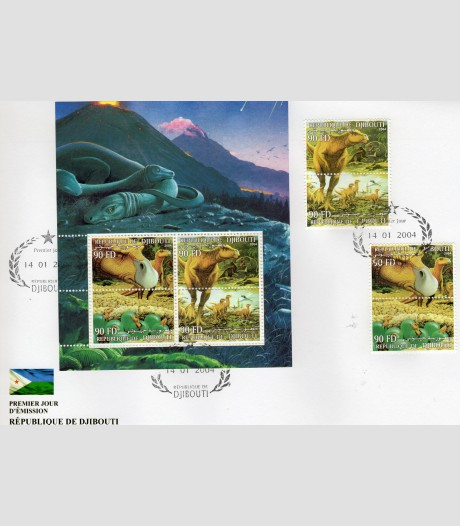 DJIBOUTI 2004 Dinosaurs 1 set + 1 Sheet Perforated in official FDC