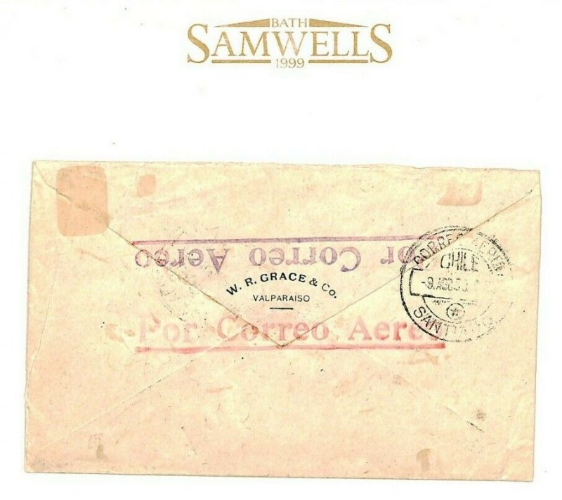 CHILE 10p HIGH VALUE Cover 1930 Foreign Air Mail Flight New York {samwells}Z163