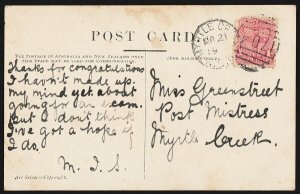 NEW SOUTH WALES Postmark Numeral 1704 of Myrtle Creek (RRRR) on Picture Postcard