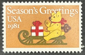 USA, 1981, SC#1940, Christmas, Bear and Sleigh, MNH, F-VF