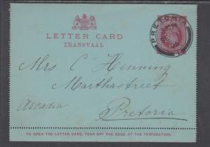 Transvaal H&G A1 used 1905 1p KEVII Letter Card to Pretoria, fresh & VF