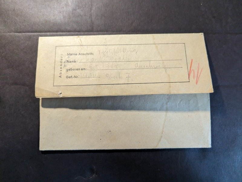 1942 Germany Concentration Camp Folded Letter Cover Camp Auschwitz to Kaltovy