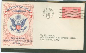 US C22 1937 50c Trans-America China Clipper (single) on an addressed (typed) FDC with a Washington stamp exchange (WSE) cachet