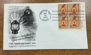 1612 FDC Railroad Lantern Americana $5 Plate Block of 4