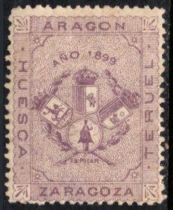 1899 Spain Charity Propaganda Poster Stamp Aragon: Huesca, Zaragoza, Teruel