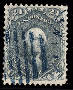 U.S. #70b Used with PF Cert Blue Grid and Town Cancels, Crease, Sm tear