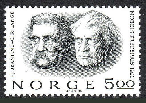 Norway 797, MNH. 1921 Nobel Peace Prize Winners: C.L. Lange and H.Branting,1981