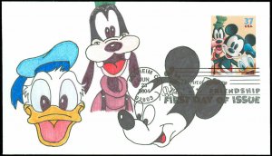 6/23/2004 Anaheim CA Cds, Hand Colored, Disney MICKEY, GOOFY & DONALD, #3865 FDC