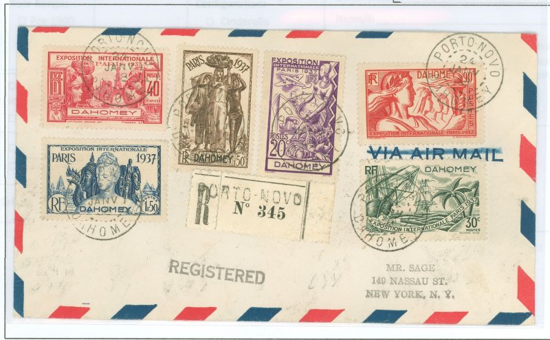 Dahomey 101-06 1937 Registered Porto Novo-Cotonou-NY; scv is for 105