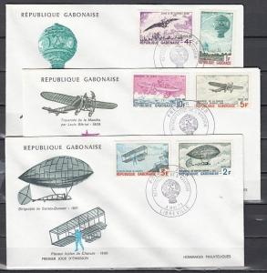 Gabon, Scott cat. 311-316. Anniversary of Flight issue on 3 First day covers. ^