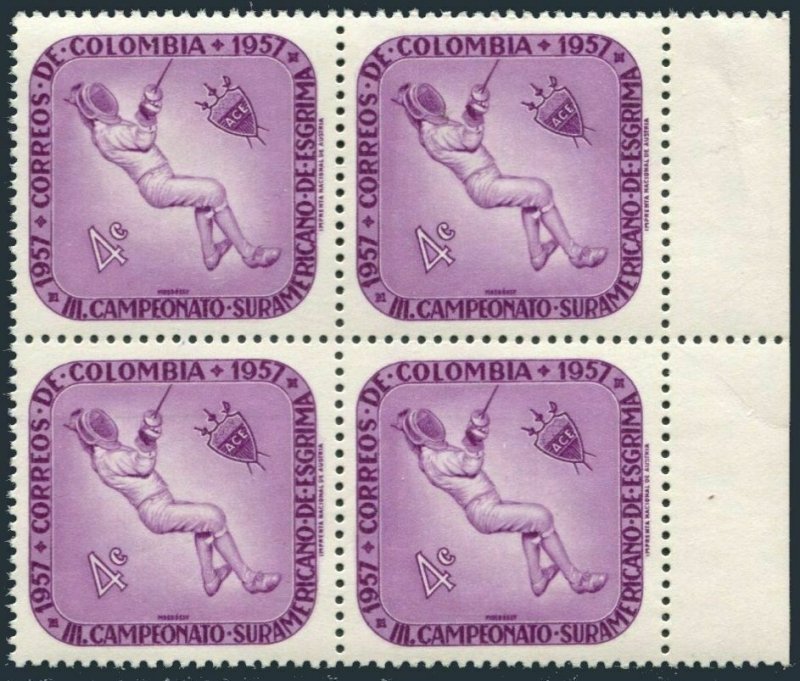 Colombia 679 block/4,MNH.Mi 824. 3rd South American Fencing Championship,1957.