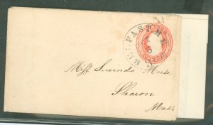 US  UX9 (?) Postmarked Belfast, ME, Oct 5, 1855, Unusual size cover