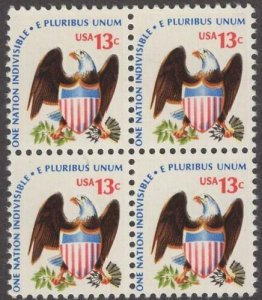 1975 Eagle & Shield Plate Block of 4 13c Postage Stamps, Sc# 1596, MNH, OG