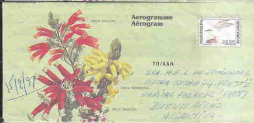 SOUTH AFRICA POSTAL STATIONERY TO ARGENTINA AEROGRAMME BI...