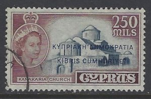 Cyprus, Scott #195; Overprinted 250m Queen Elizabeth II, Used