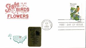 #2001 Wisconsin Birds - Flowers Artopages FDC