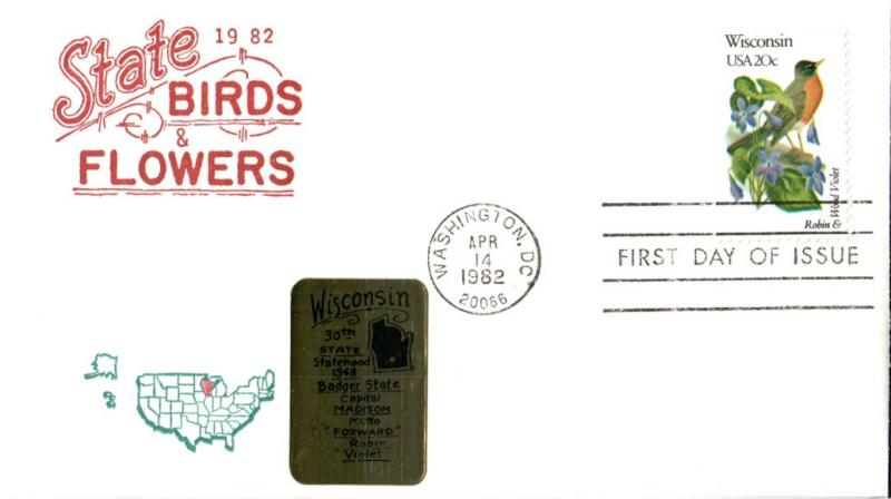 #2001 Wisconsin Birds - Flowers Artopages FDC