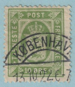 DENMARK O22 OFFICIAL  USED - 10 ORE GREEN - PERF 14 X 14.5 WATERMARK 114