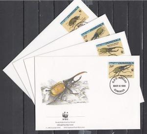 Dominica, Scott cat. 1647-1650. Beetles on W.w.F. issues. 4 First day covers