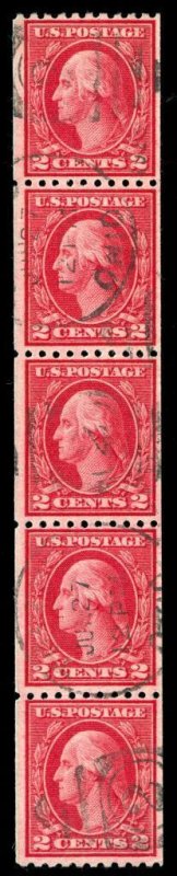 momen: US Stamps #488 Used Coil Strip of 5 VF/XF