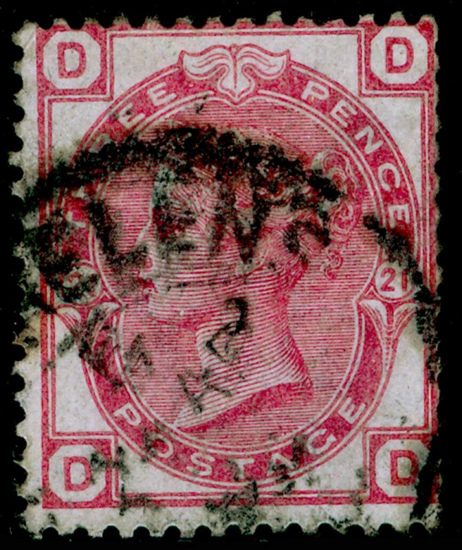 SG158, 3d rose plate 21, USED. Cat £100. WMK CROWN. DD