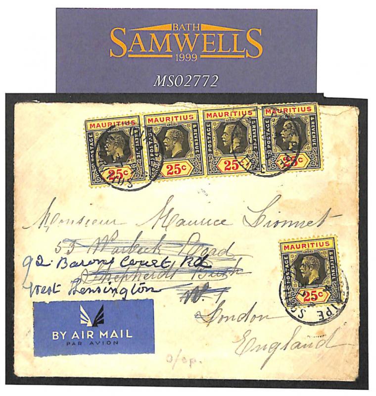 MS2772 1937 MAURITIUS FFC France *Roland Garos* Voyage de Retour Cachet Cover