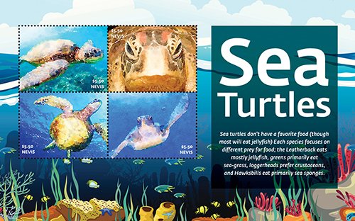 2021/05 - NEVIS - SEA TURTLES             4V  complet set    MNH ** T