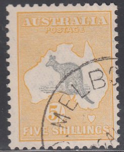 1932 AUSTRALIA Roo 5sh GREY & YELLOW (SG#135) USED VF