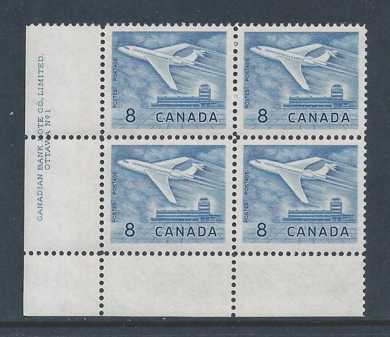 Canada #436 LL Plate Block Jet Definitive 8¢ MNH3