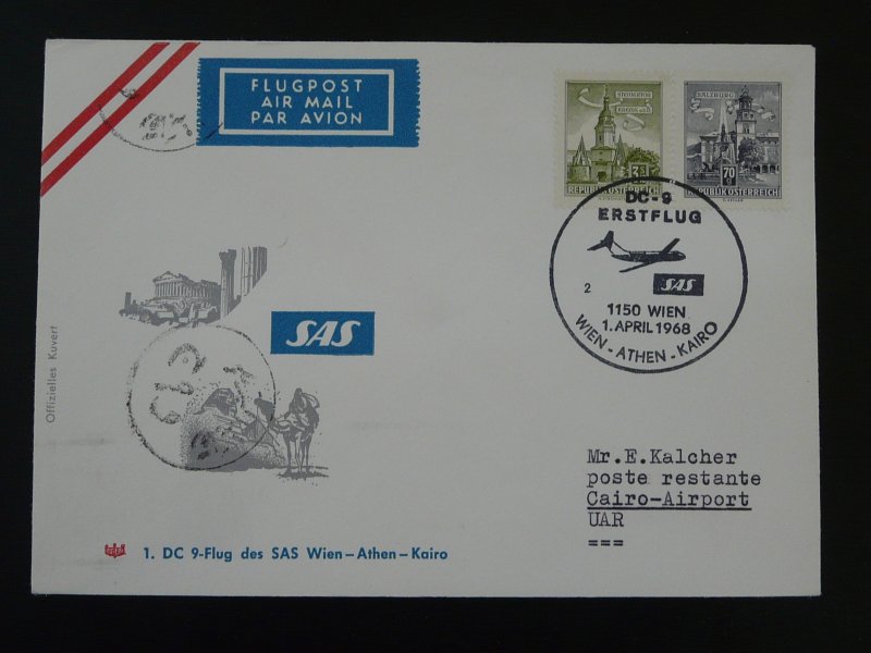 first flight cover Wien to Cairo Egypt Douglas DC9 SAS 1968 ref 99775