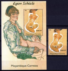 Mozambique 2002 EGON SCHIELE AUSTRIAN EXPRESSIONIST PAINTER  Single + S/S MNH