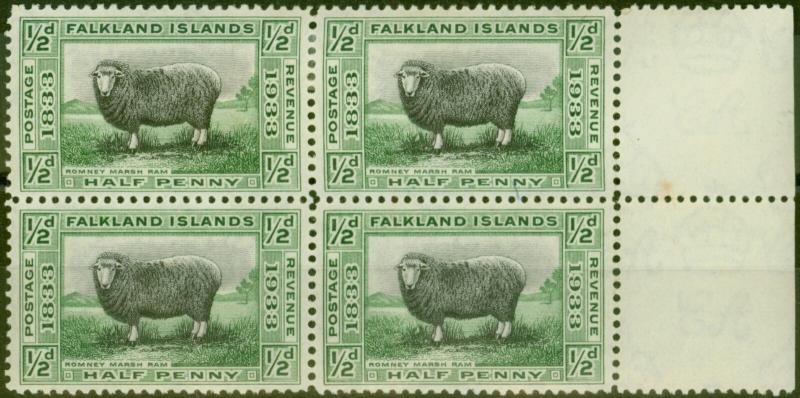 Falkland Is 1933 1/2d Black & Green SG127 Fine Mtd Mint Block of 4