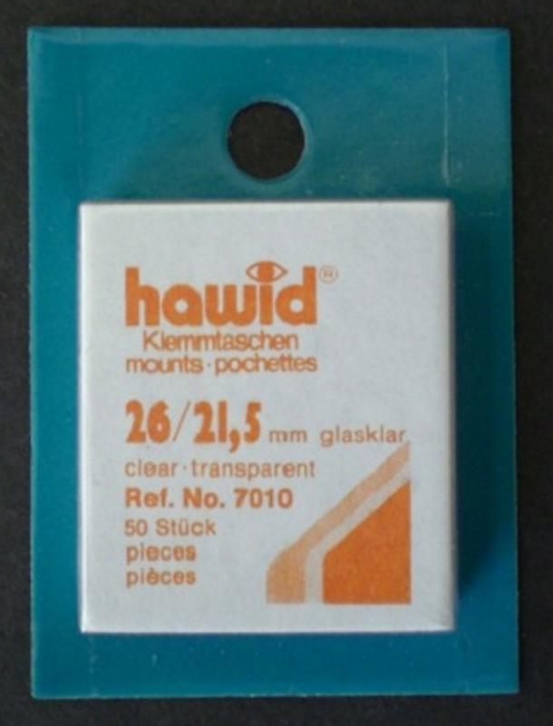 Hawid Stamp Mount 26/22 mm (21.5) - CLEAR (Pack of 50) (26x22  26mm) PRECUT 7010