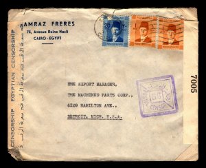 Egypt WW2 Censor Cover to USA / Top Tear / Edge Creasing - L5760