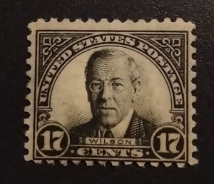 US Scott 623 17c Wilson MNH F/VF OG (Gum Skip Lower Left Corner) P11 Black 1925