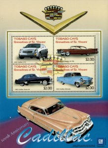 Tobago Cays 2003 - Cadillac, 100th Anniversary, Classic Cars - Sheet of 4v - MNH