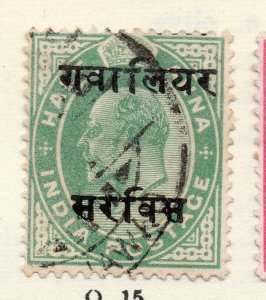 India Gwalior 1904 Early Issue Fine Used 1/2a. Optd 266642