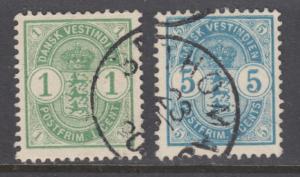 Danish West Indies Sc 21-22 used. 1900 Coat of Arms & Numeral, cplt set, VF