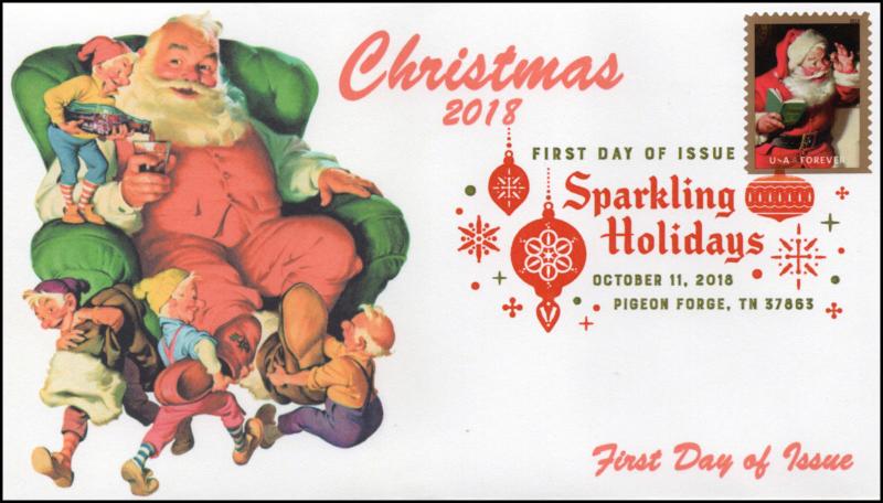 18-272, 2018, Sparkling Holidays, DCP, First Day Cover, Christmas, Santa