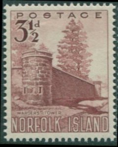 Norfolk Island 1953 SG13 3½d red Warder's Tower MNH