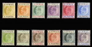 Cyprus #48-59 Cat$410.75, 1904-7 Edward, complete set, hinged, pencil notatio...