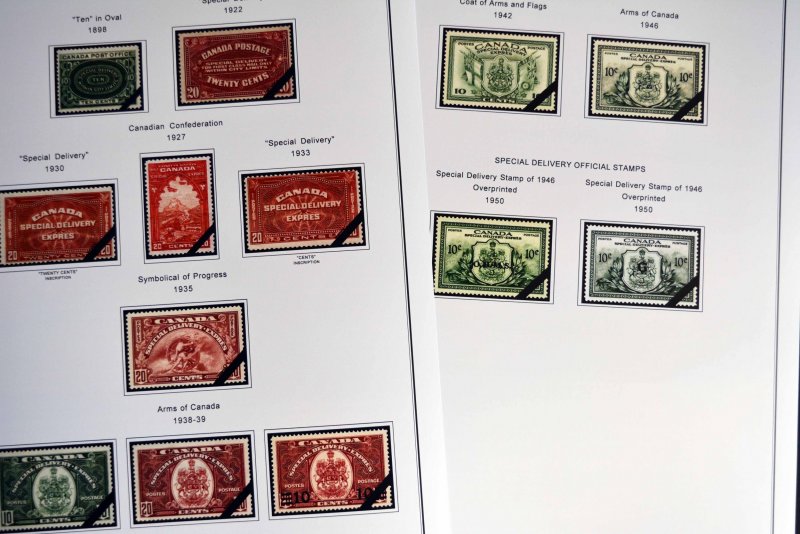 COLOR PRINTED CANADA [CLASS.] 1851-1955 STAMP ALBUM PAGES (37 illustrated pages)