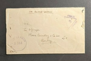 1946 FPO 139 Soldiers Mail Visahapatnam India Censored Cover to Bombay