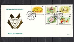 Rwanda, Scott cat. 1014-1018 only. Flowers, Partial set. First day cover.