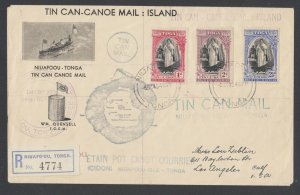 Tonga Sc 70-72 on 1940 Tin Can Canoe Mail cover, Niuafo'ou to Wellington, cachet