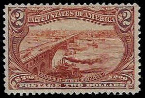 U.S. #293 Unused OG LH; $2 Trans Mississippi - Mississippi River Bridge (1898)