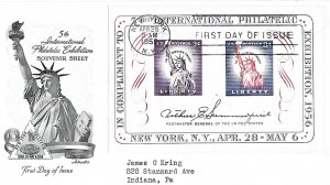 1956 FDC, #1075, 3c/8c FIPEX S/S, Artmaster (2) & House of Farnam